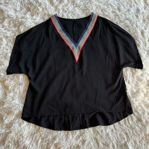 📦LAST CHANCE: DONATING📦 SHEIN | Black V-Neck Blouse with Rainbow Trim 🌈
